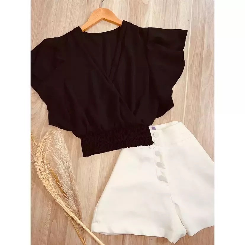 1471 Blusa cropped barra lastex manga curta flarê - Imagem 8