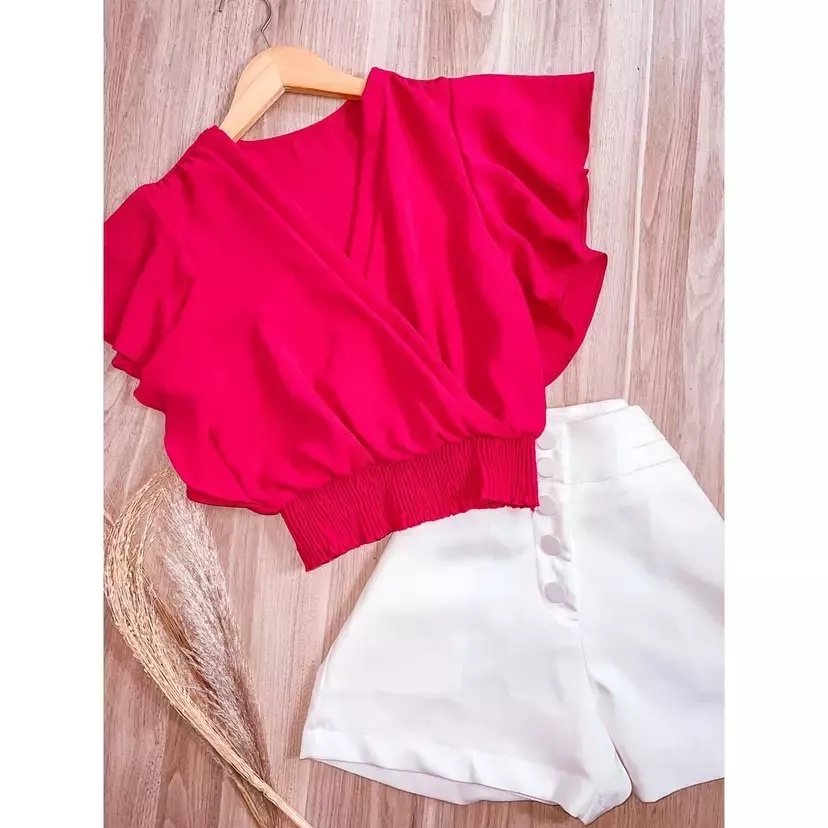 1471 Blusa cropped barra lastex manga curta flarê - Imagem 11