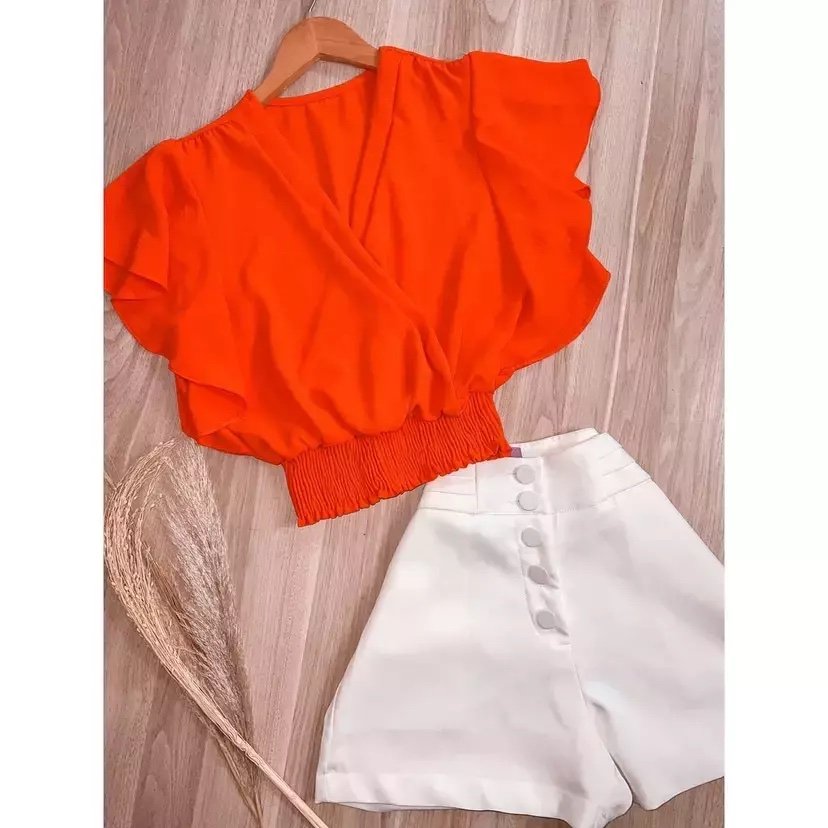 1471 Blusa cropped barra lastex manga curta flarê - Imagem 10