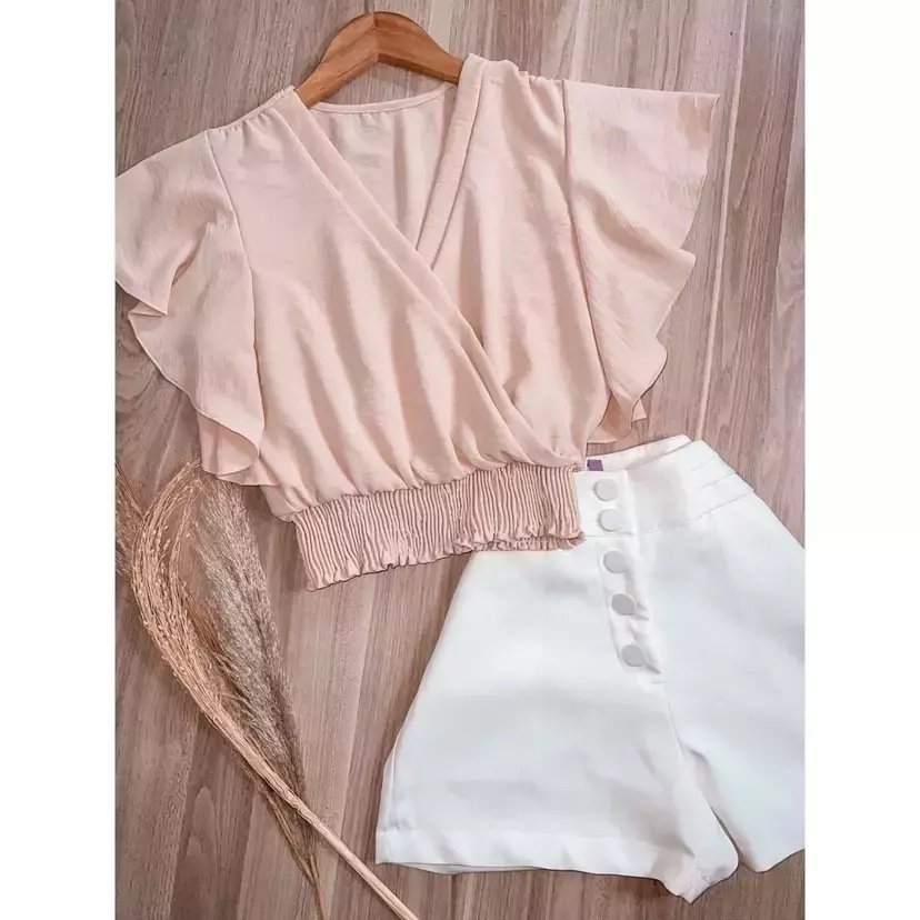 1471 Blusa cropped barra lastex manga curta flarê - Imagem 12