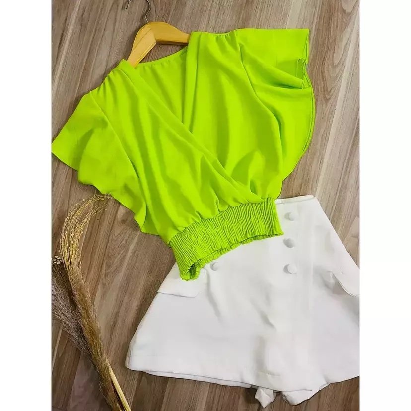 1471 Blusa cropped barra lastex manga curta flarê - Imagem 14