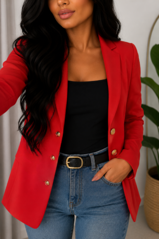 1541 Max blazer Beli botão dourado alfaiataria