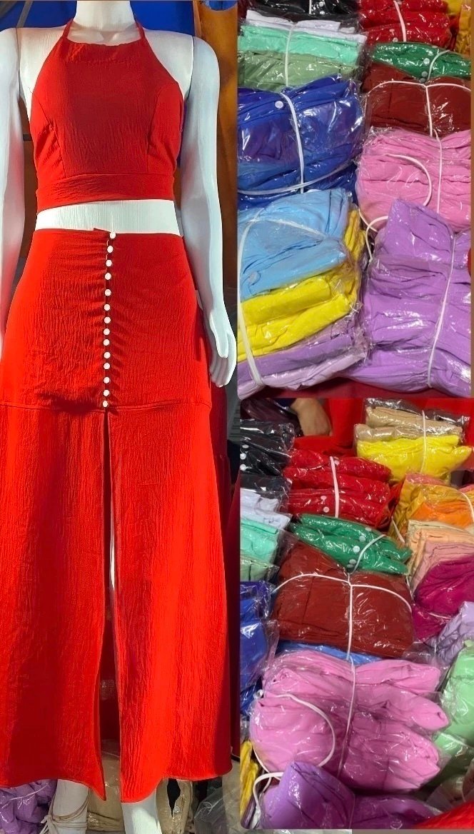 1938 Conjunto Luz cropped alça fina e saia longa botão pérolas - Imagem 5