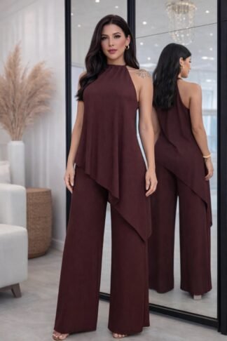 2388 Conjunto Luz blusa bata assimétrica regata regulagem e calça max pantalona