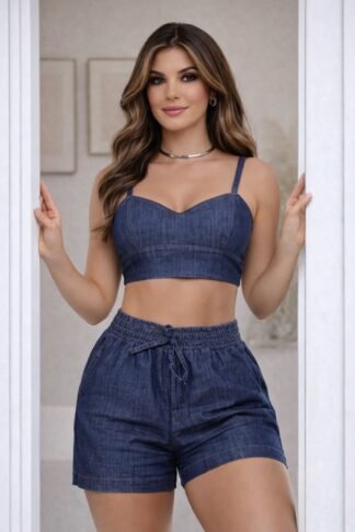 2878 Conjunto Kelly cropped regata e shorts boxer jeans