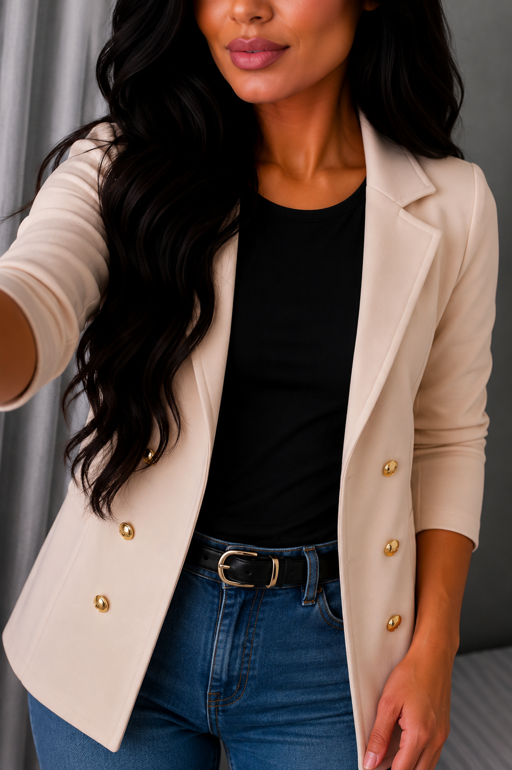 2527 Max blazer alongado botão dourado