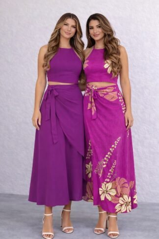 1810 Conjunto envelope cropped alça fina amarração nas costas e saia longa