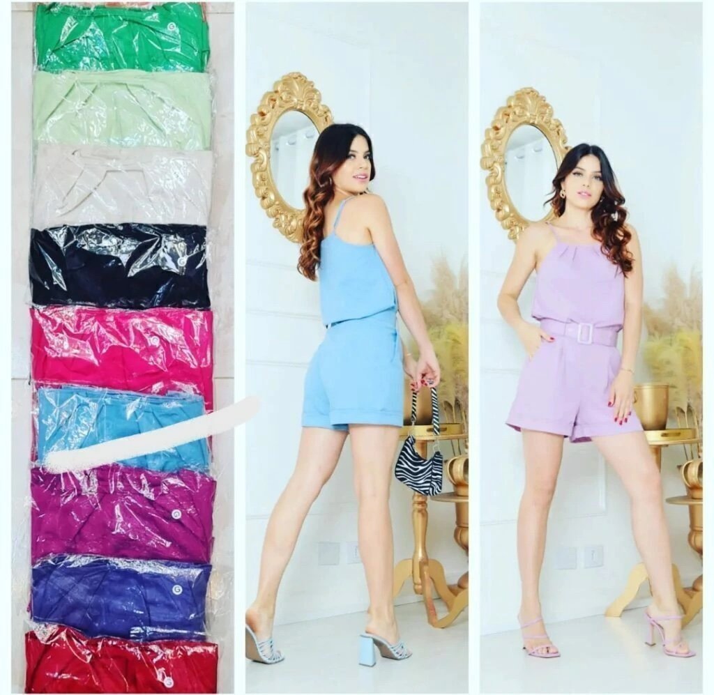 1575 Conjunto Delia blusa regata alça fina e shorts com cinto encapado linhão - Imagem 10