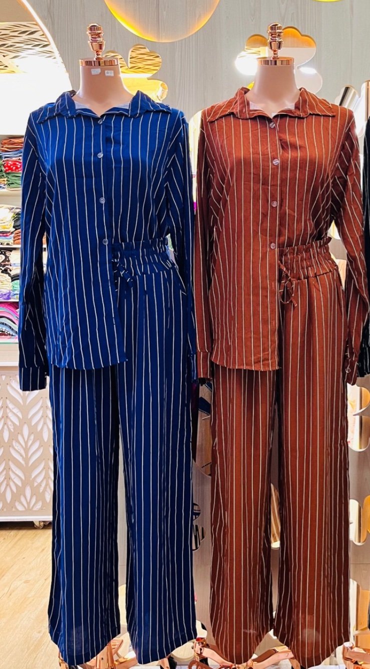2831 Conjunto Sofia max camisa botão manga longa e calça pantalona elástico listrado póa - Imagem 12