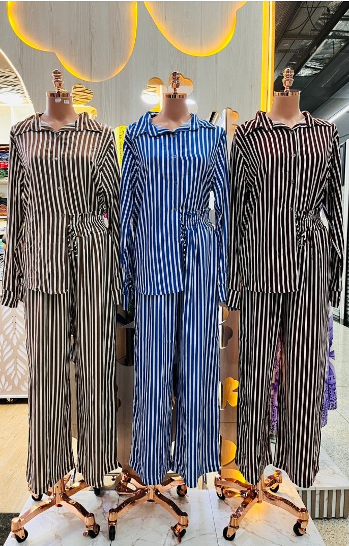 2831 Conjunto Sofia max camisa botão manga longa e calça pantalona elástico listrado póa - Imagem 13
