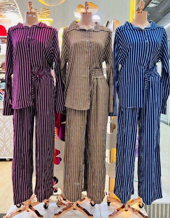 2831 Conjunto Sofia max camisa botão manga longa e calça pantalona elástico listrado póa - Imagem 14