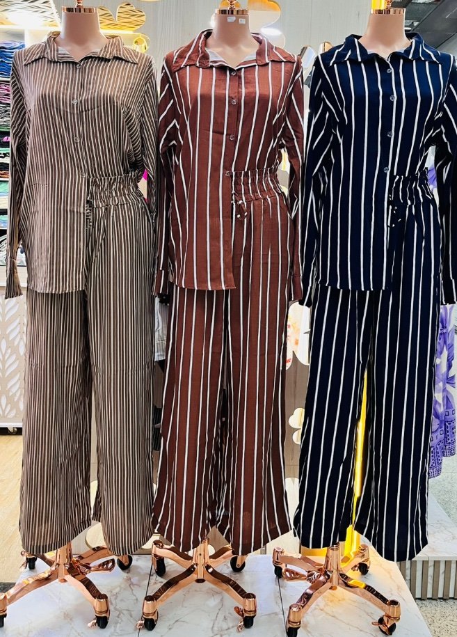 2831 Conjunto Sofia max camisa botão manga longa e calça pantalona elástico listrado póa - Imagem 16