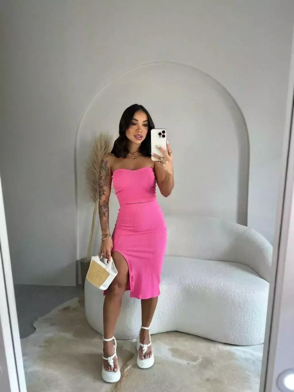 2001 Conjunto cropped tomara que caia e saia midi fenda - Imagem 13