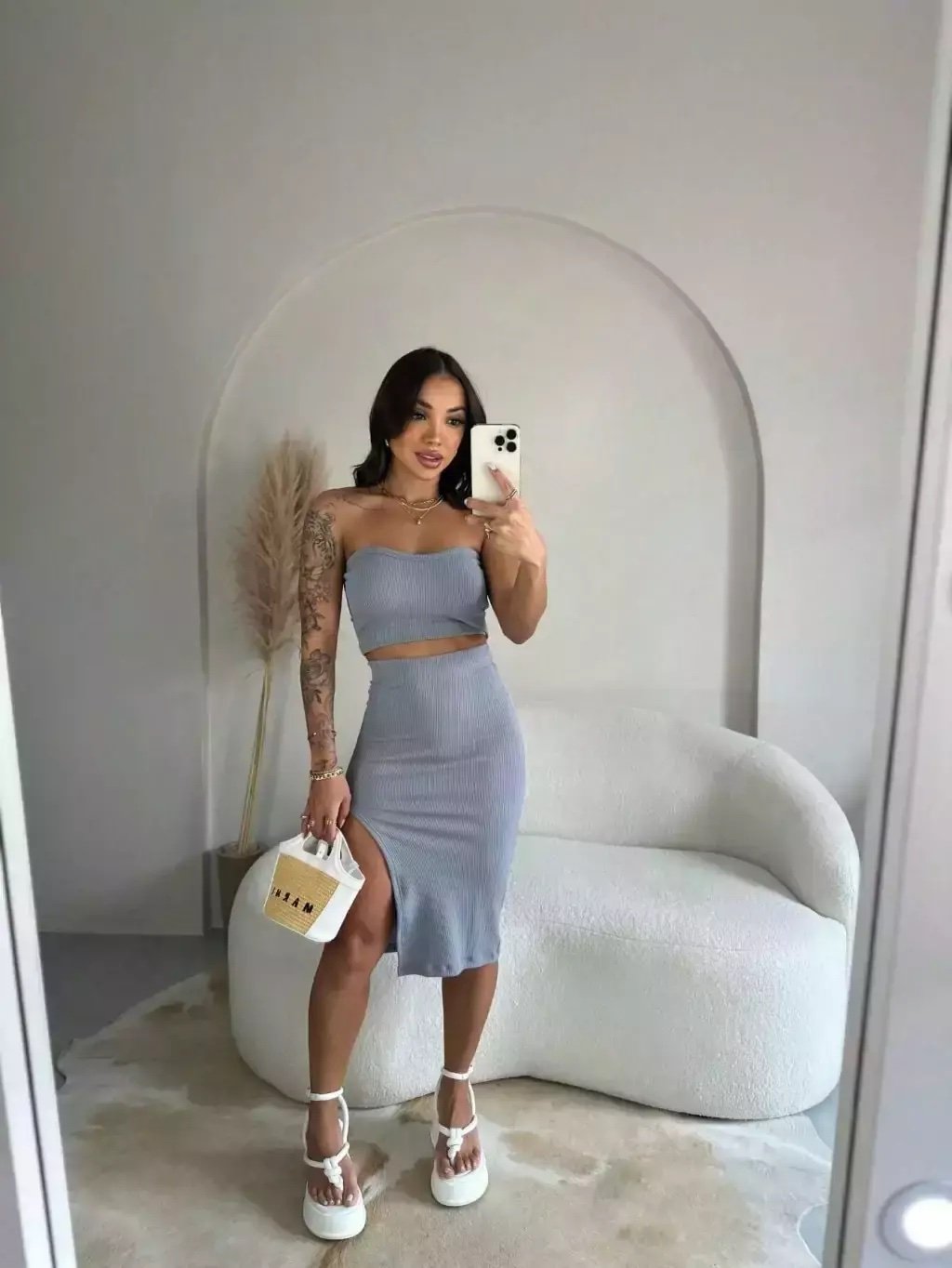 2001 Conjunto cropped tomara que caia e saia midi fenda - Imagem 14