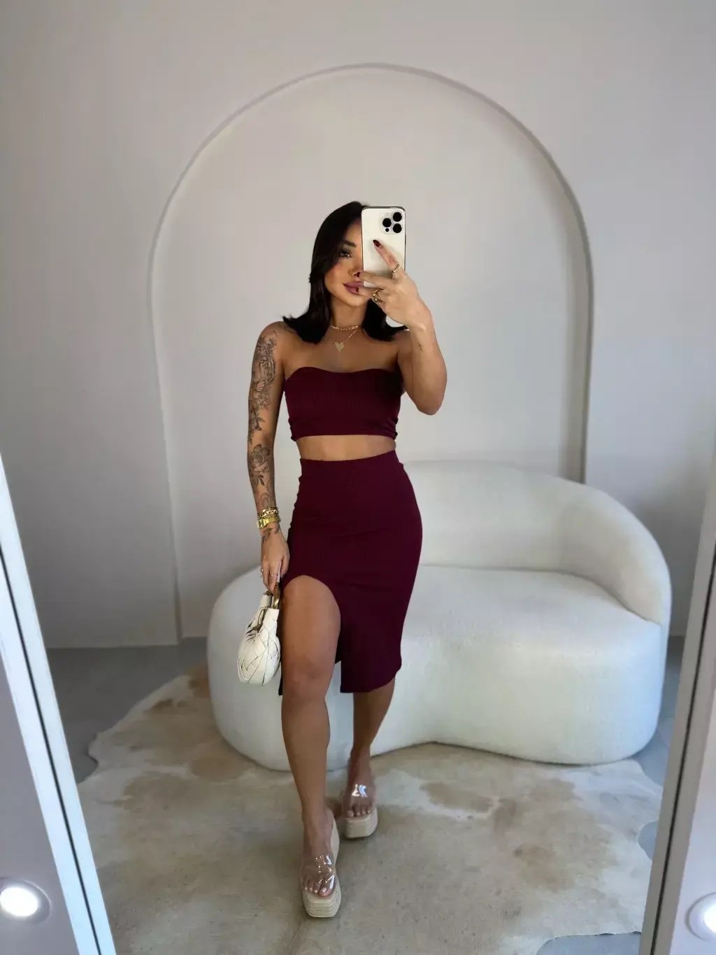 2001 Conjunto cropped tomara que caia e saia midi fenda - Imagem 18