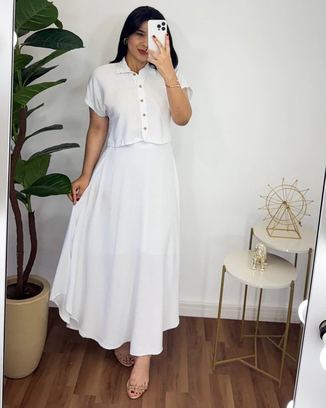 1726 Conjunto Eveli cropped camisa manga curta e saia longa - Imagem 2