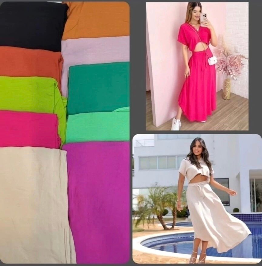 1726 Conjunto Eveli cropped camisa manga curta e saia longa - Imagem 10