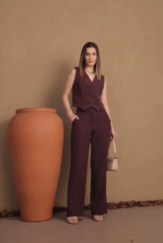 2093 Conjunto Duran colete botão encapado e calça alfaiataria