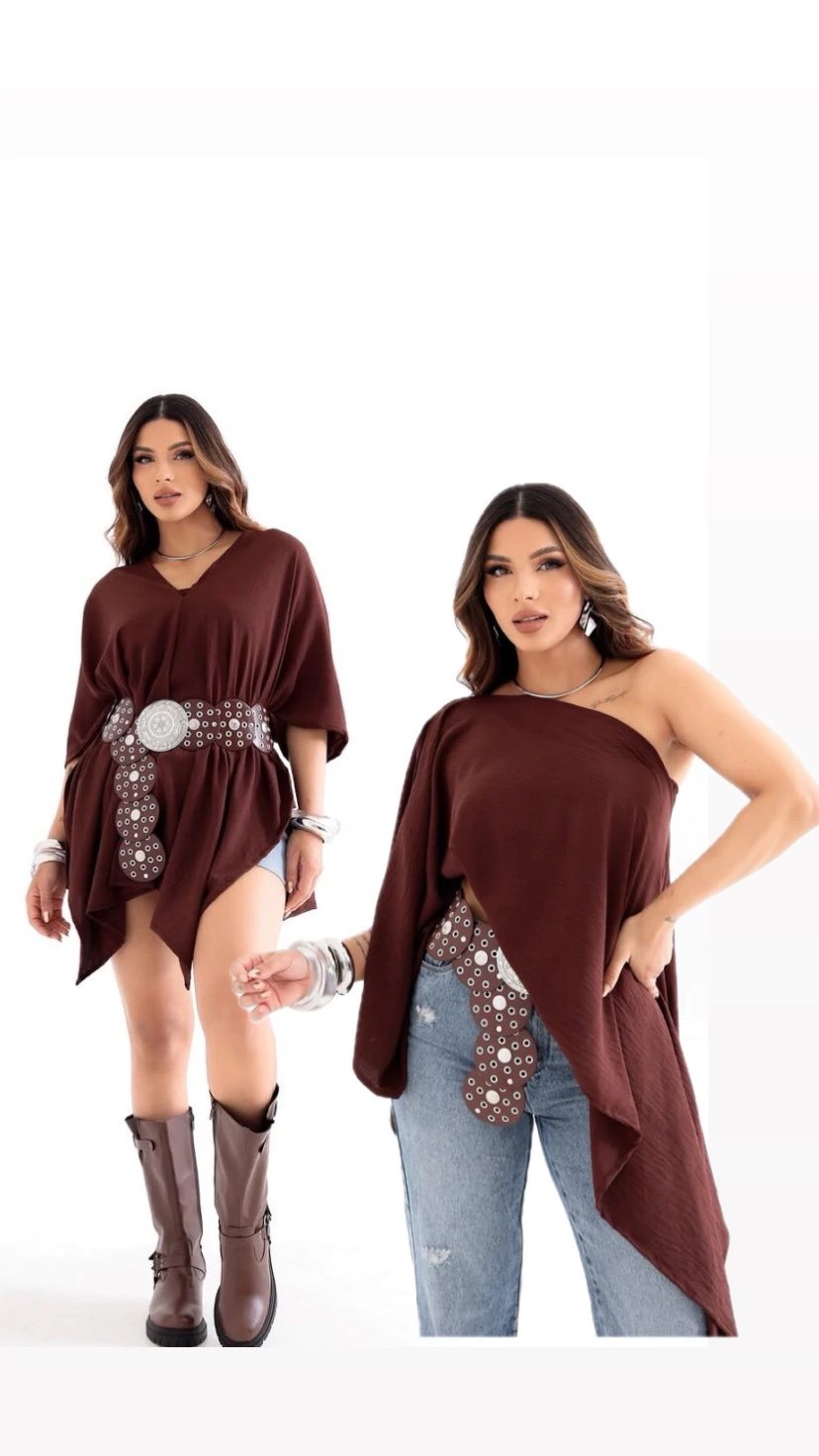 2723 Conjunto Boho blusa capa multi formas e cropped faixa - Imagem 3
