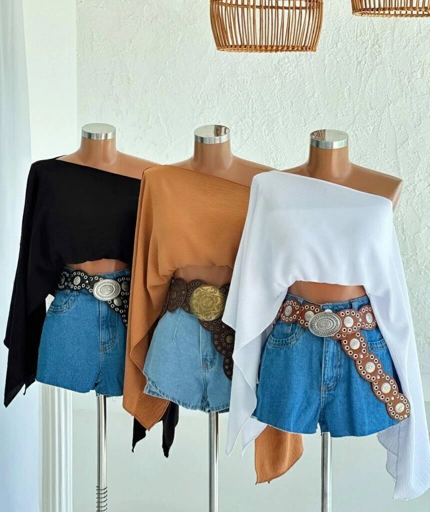 2723 Conjunto Boho blusa capa multi formas e cropped faixa - Imagem 6