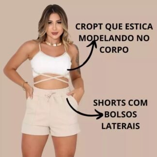 2028 Conjunto cropped amarração e shorts moletom