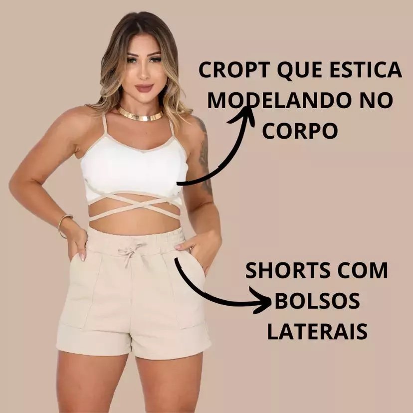2028 Conjunto cropped amarração e shorts moletom