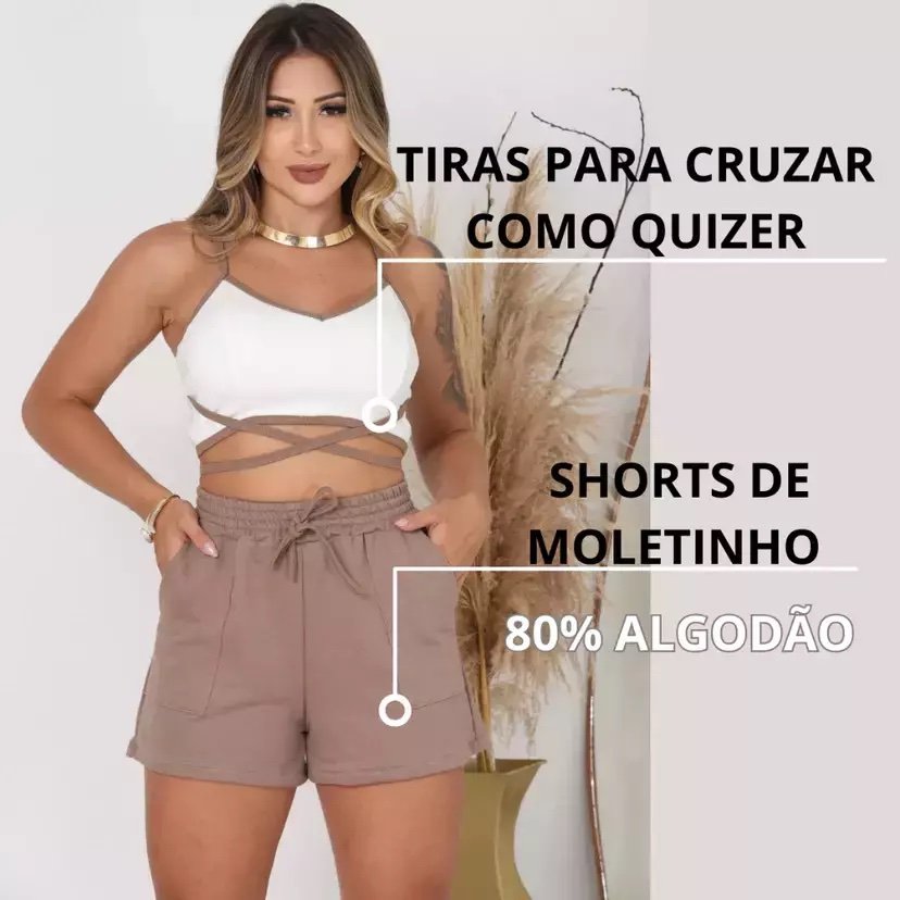 2028 Conjunto cropped amarração e shorts moletom - Imagem 4