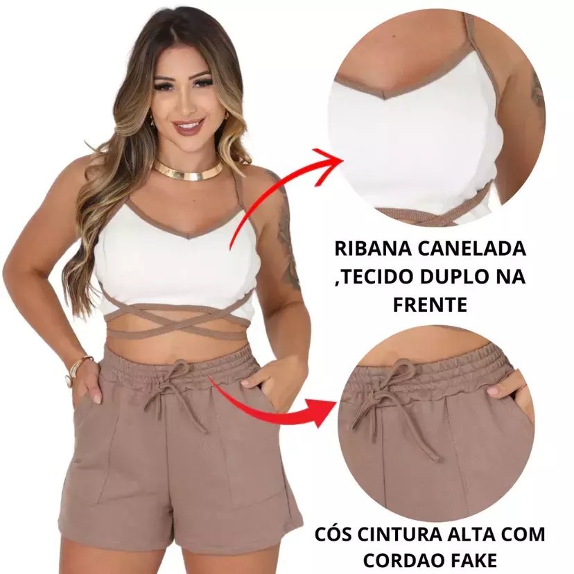 2028 Conjunto cropped amarração e shorts moletom - Imagem 5