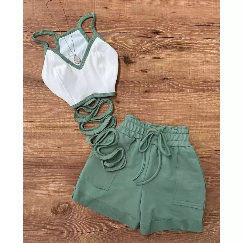 2028 Conjunto cropped amarração e shorts moletom - Imagem 8