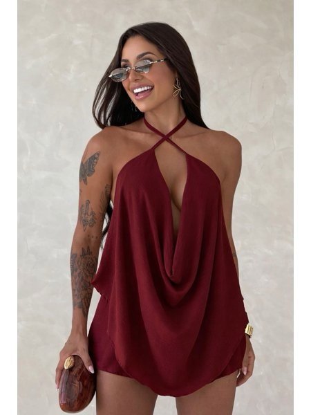 2896 Conjunto Pine blusa regata frente única decote boba e shorts saia - Imagem 3