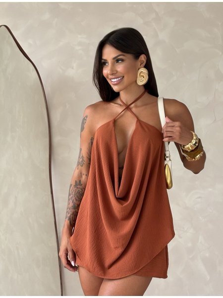 2896 Conjunto Pine blusa regata frente única decote boba e shorts saia - Imagem 8