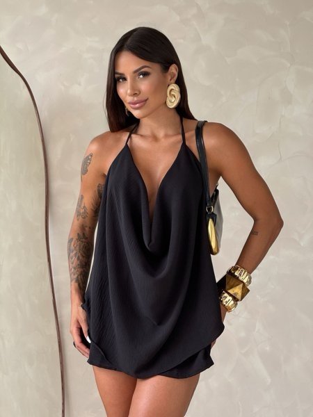 2896 Conjunto Pine blusa regata frente única decote boba e shorts saia - Imagem 6