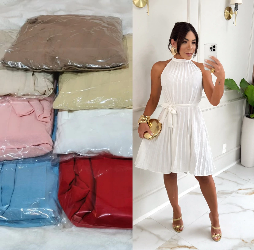 2109 Vestido Sonia regata gola alta plissado - Imagem 4