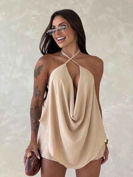 2896 Conjunto Pine blusa regata frente única decote boba e shorts saia - Imagem 4