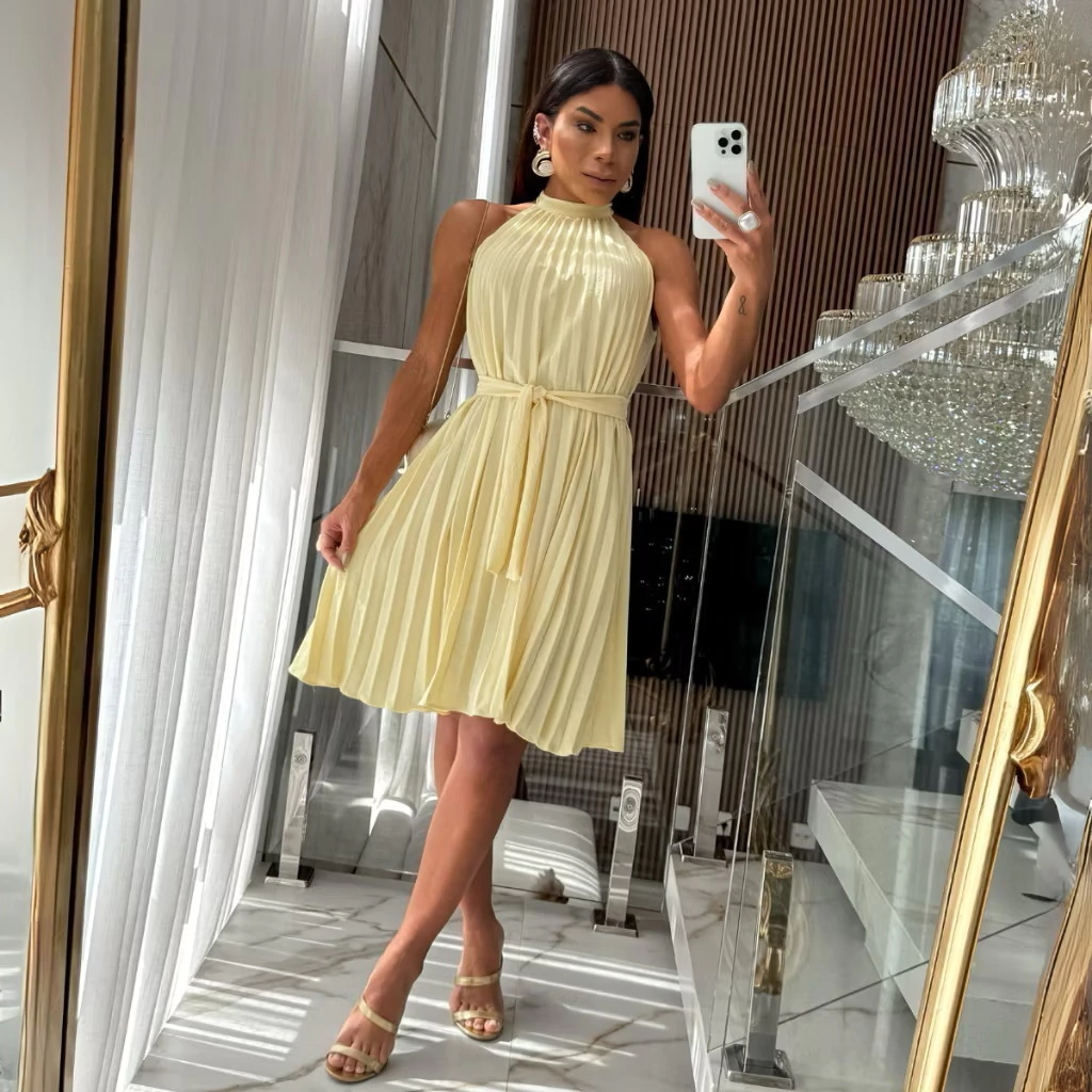 2109 Vestido Sonia regata gola alta plissado - Imagem 3