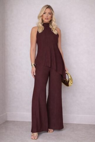2388 Conjunto Luz blusa bata assimétrica regata gola alta e calça max pantalona