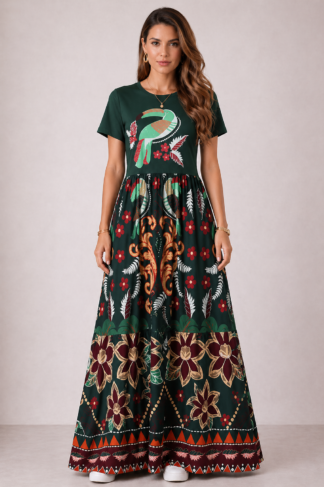 2062 Vestido Flávia longo manga curta estampado Farm inspiração