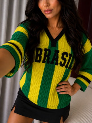 2216 Blusão Paula decote V manga 3/4 Brasil core