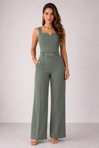 2286 Conjunto Diva Cropped regata decote V e calça pantalona alfaitaria