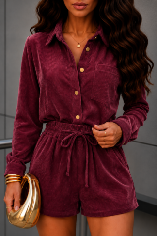 2265 Conjunto Dae camisa bolso e shorts elástico veludo