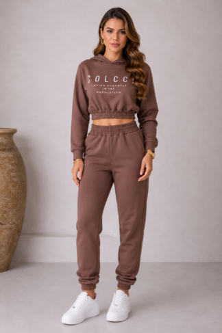 2232 Conjunto moletom cropped capuz e calça jogger marcas