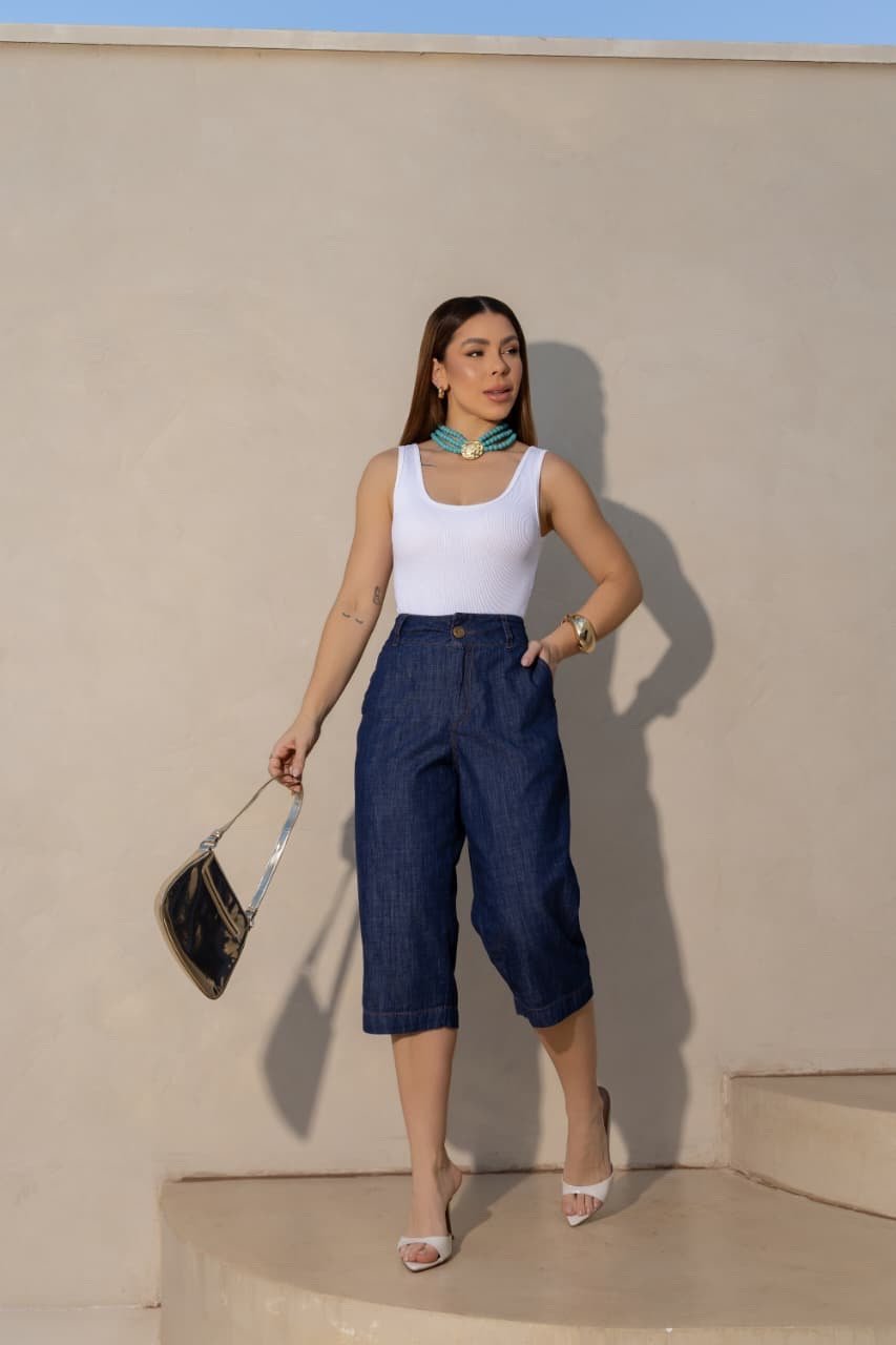 2221 Conjunto Kelly colete e Bermuda pantacourt jeans - Imagem 7