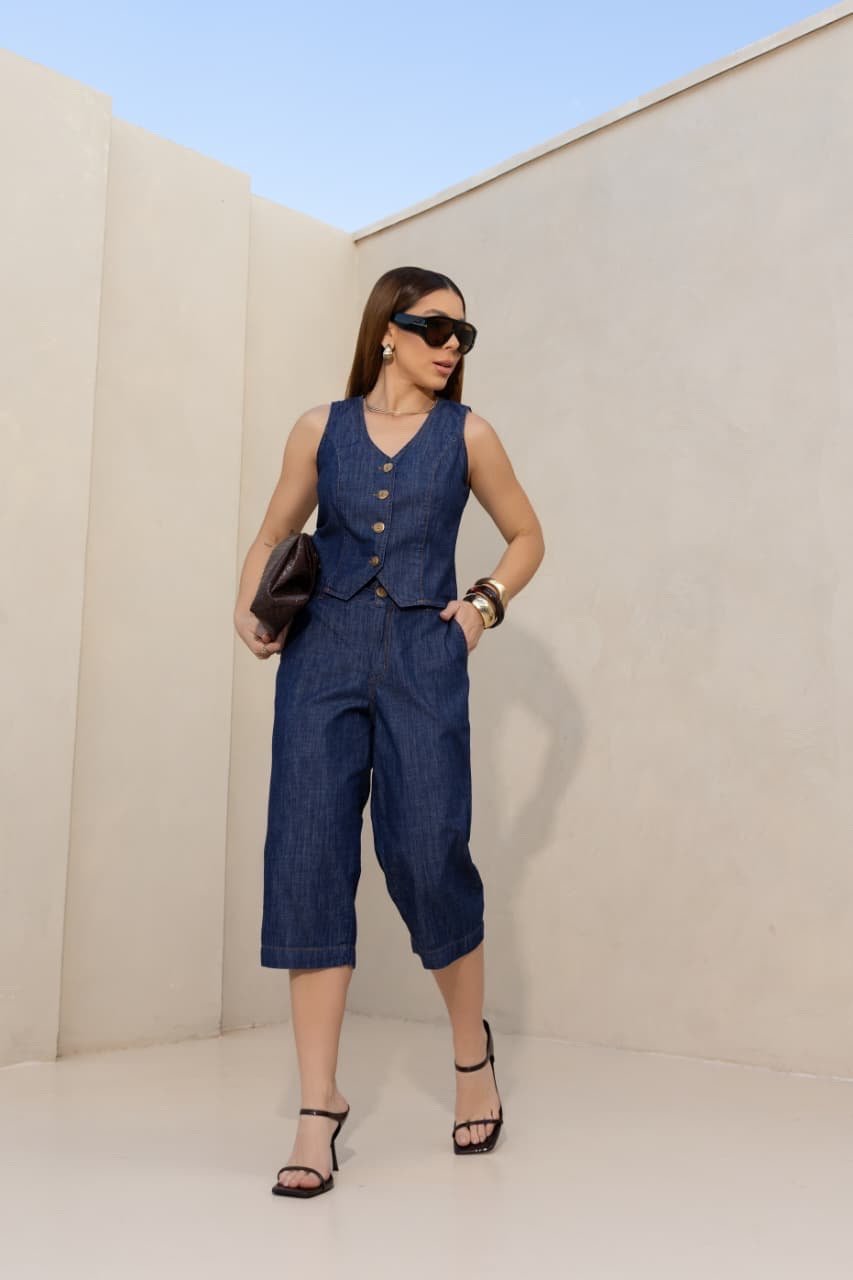 2221 Conjunto Kelly colete e Bermuda pantacourt jeans - Imagem 2