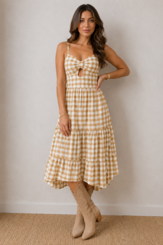 2283 Vestido Mady alça fina decote laço xadrez