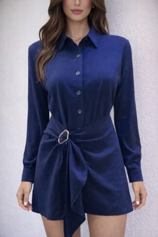 2252 Conjunto Bray camisa e saia lenço fivela alfaiataria