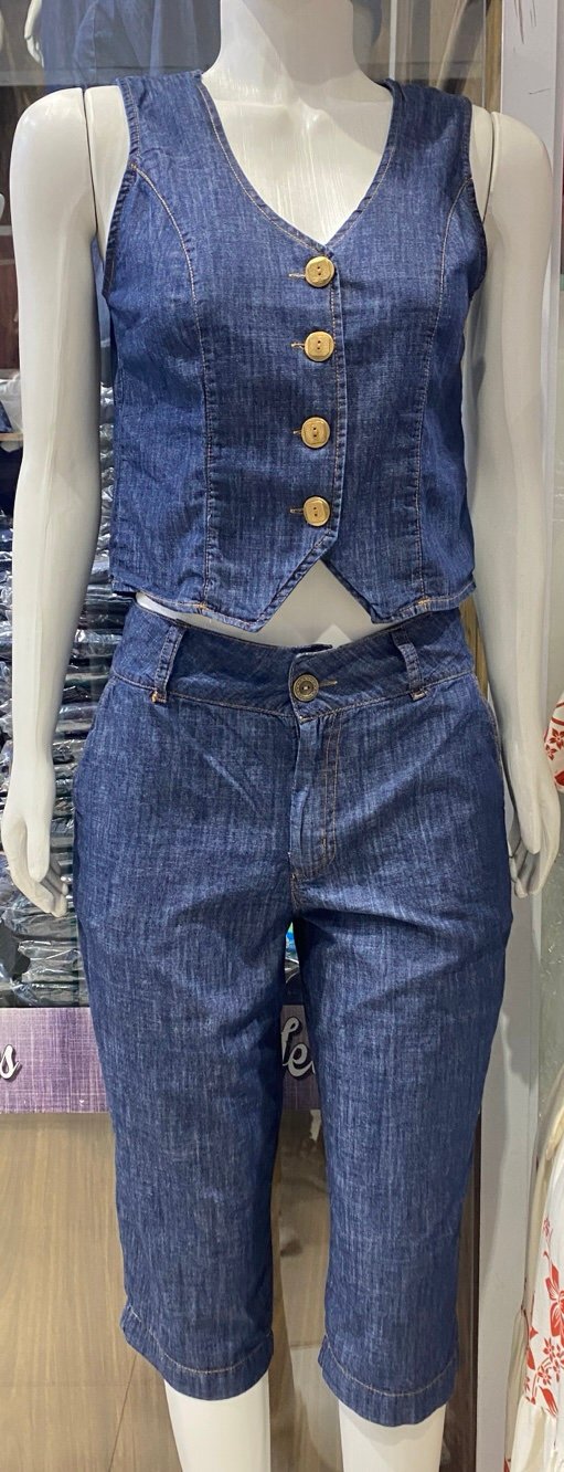 2221 Conjunto Kelly colete e Bermuda pantacourt jeans - Imagem 5