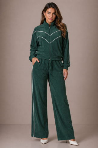 2292 Conjunto Cush blusa ziper e calça pantalona estilo Adidas veludo