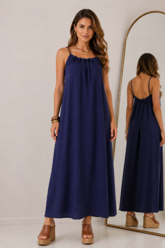 2291 Vestido Ian alça fina coqueiro com bolso