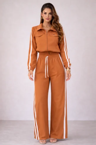 2737 Conjunto edy track euro look cropped manga longa ziper e calça wide leg pantalona alfaiataria