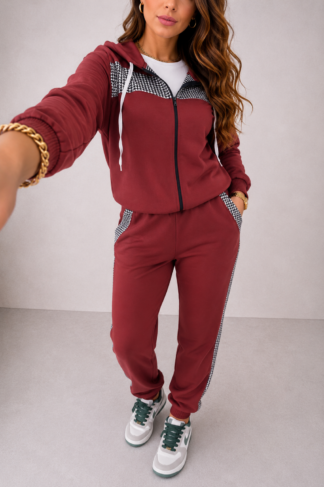2231 Conjunto Cida blusa manga longa ziper capuz e calça jogger pied poule moletom